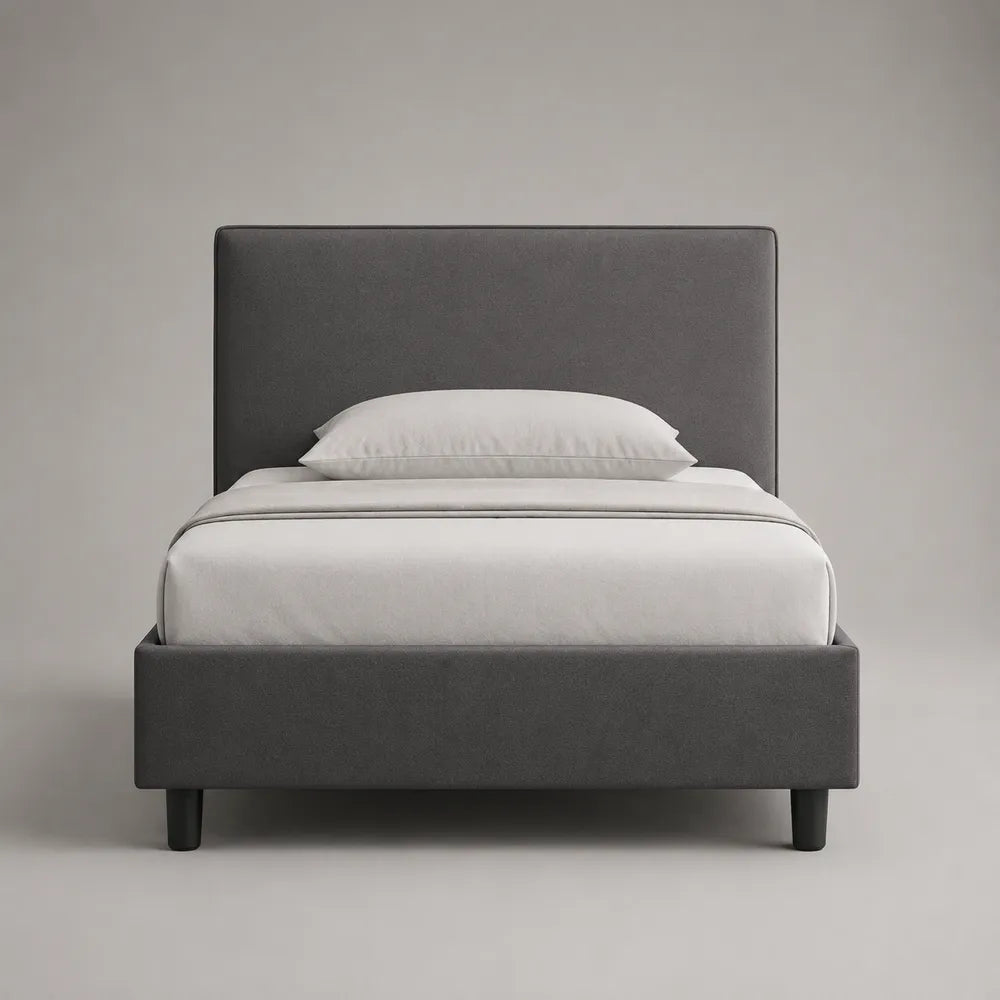 Letto matrimoniale 160x200 cm struttura imbottita tessuto grigio scuro testiera imbottita struttura letto rettangolare