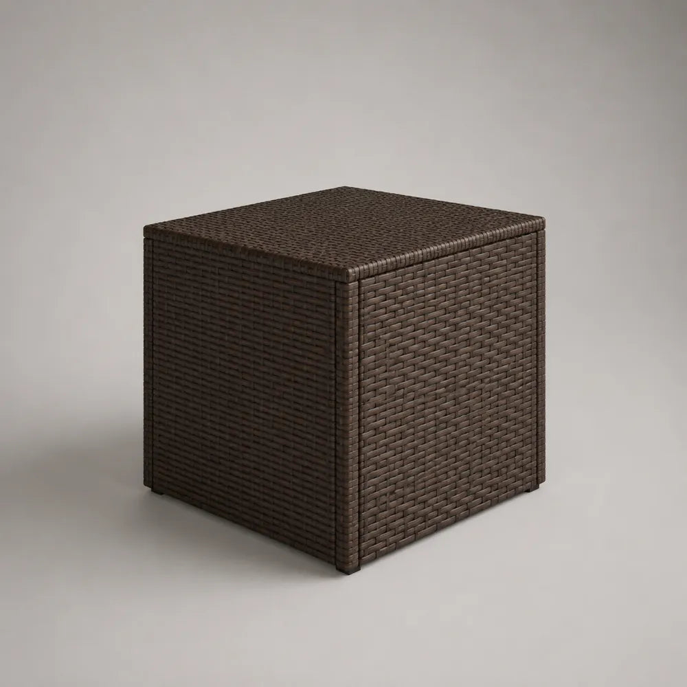 Tavolino da caffè cubo 45 cm 45 cm 45 cm in rattan sintetico marrone con struttura in acciaio verniciato nero