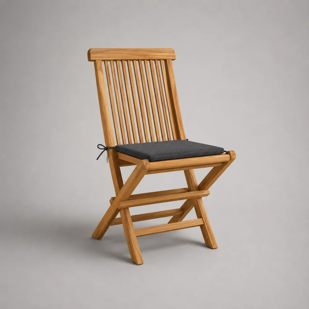 Sedia da giardino pieghevole in legno di acacia con schienale a doghe cuscino in tessuto grigio 46 x 58 x 90 cm