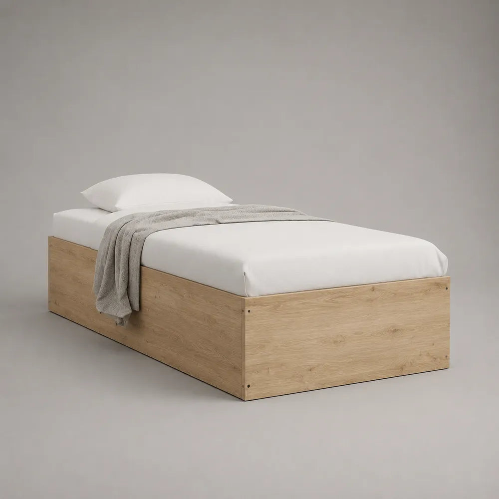Letto singolo 90x200 cm struttura letto contenitore in pannello effetto rovere chiaro senza testiera design rettangolare
