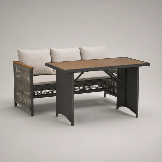 Set divano da giardino modulare con tavolo rettangolare in rattan PE e alluminio grigio beige 200 x 70 x 75 cm
