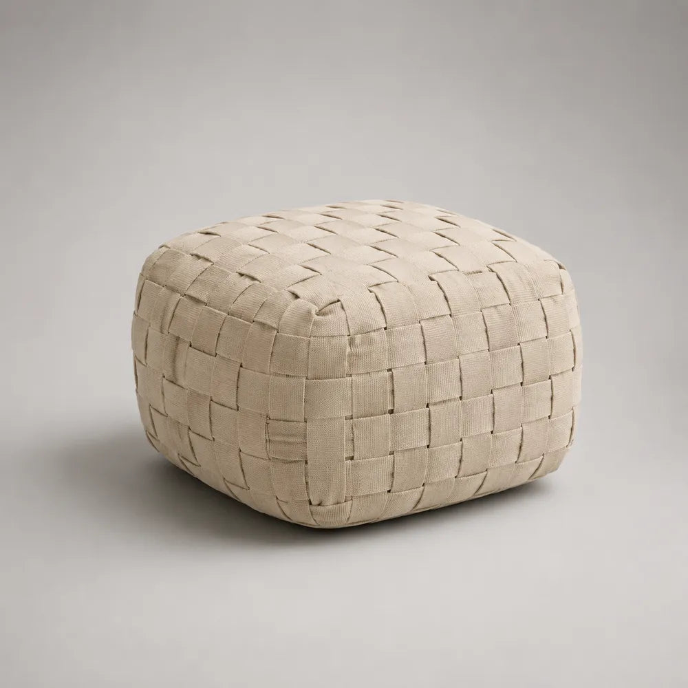 Poggiapiedi soggiorno pouf quadrato 50 cm 50 cm 35 cm in tessuto intrecciato beige struttura in MDF imbottitura in schiuma poliuretanica