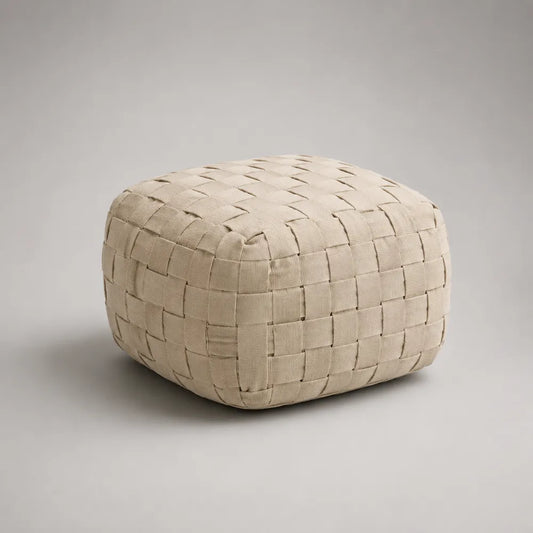 Poggiapiedi soggiorno pouf quadrato 50 cm 50 cm 35 cm in tessuto intrecciato beige struttura in MDF imbottitura in schiuma poliuretanica