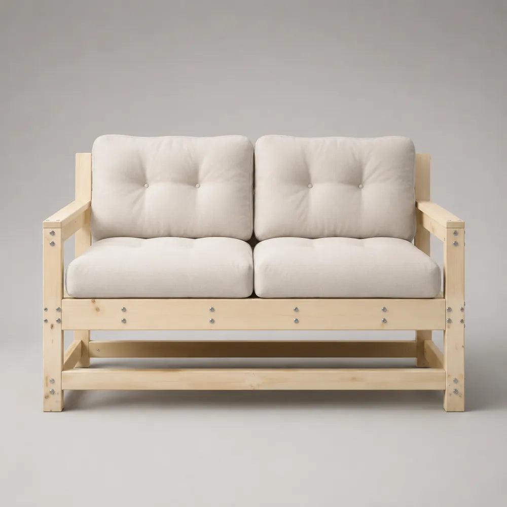 Divano da giardino 2 posti in legno massello di pino con cuscini imbottiti beige struttura naturale 170 x 80 x 75 cm